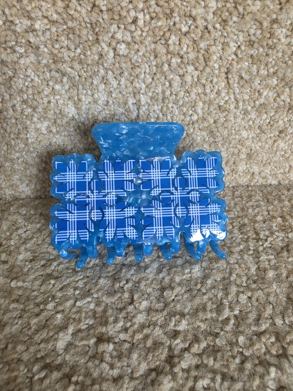 Blue Palaka Quilt Print Acrylic Hair Claw Clip